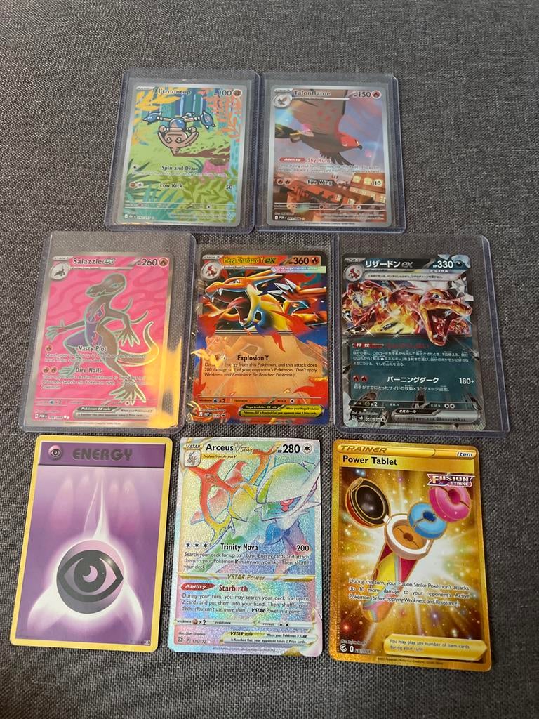 Zeldzame Pokémon kaarten - Charizard, Arceus, Salazzle, Ophalen of Verzenden, Zo goed als nieuw, Meerdere kaarten, Foil