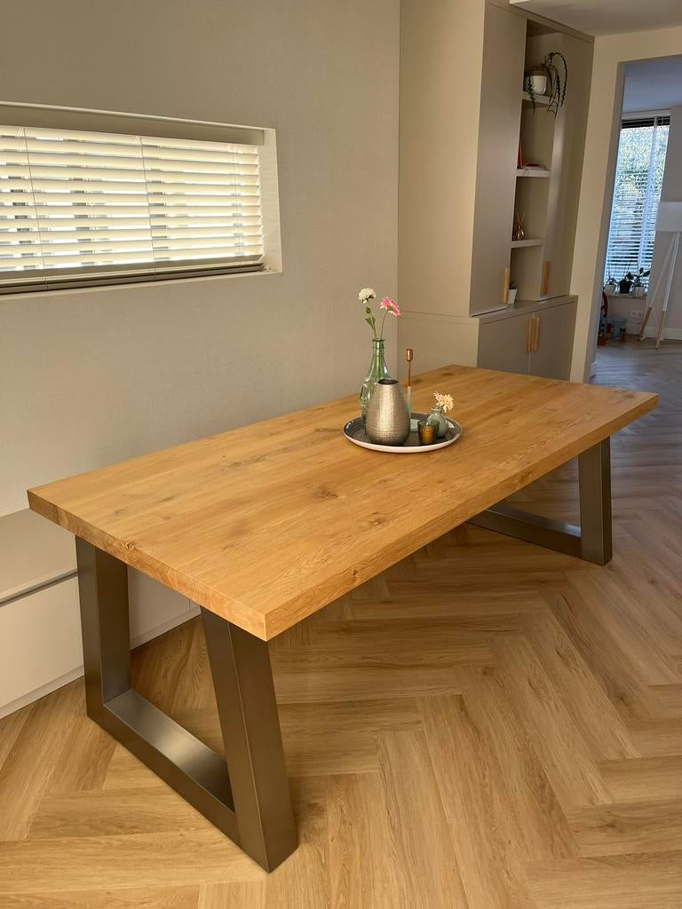 Eiken eettafel (6 personen), Ophalen, 200 cm of meer, 50 tot 100 cm, Zo goed als nieuw