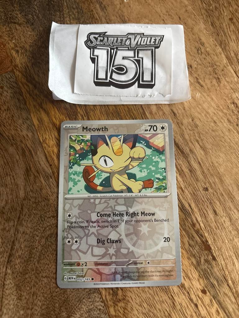 Pokémon Kaart Meowth 052/165 Scarlet & Violet 151, Ophalen of Verzenden, Zo goed als nieuw, Losse kaart