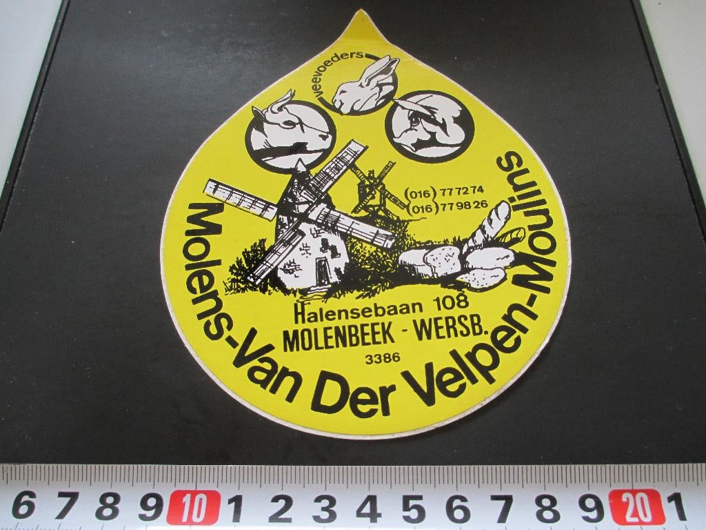 sticker molens van der velpen moulins molenbeek veevoeders, Verzamelen, Ophalen, Zo goed als nieuw