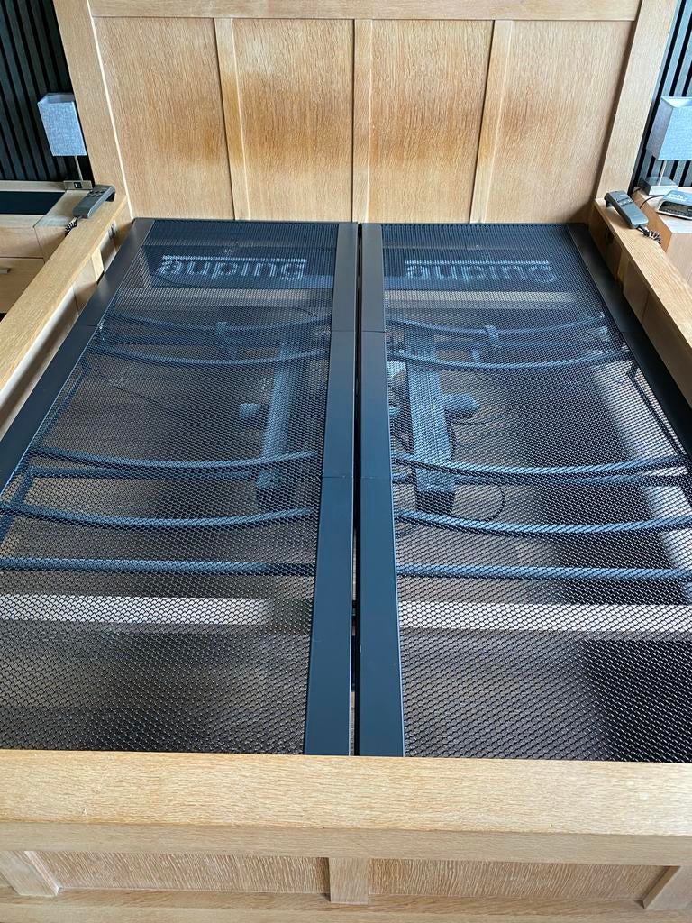 Licht eiken bed 160 x 200 met twee auping spiralen, Ophalen, Bruin, Tweepersoons, 200 cm