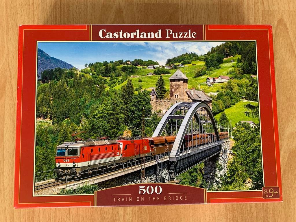 Castorland Puzzel Trein op de Brug - 500 stukjes, Ophalen of Verzenden, 500 t/m 1500 stukjes, Zo goed als nieuw, Legpuzzel