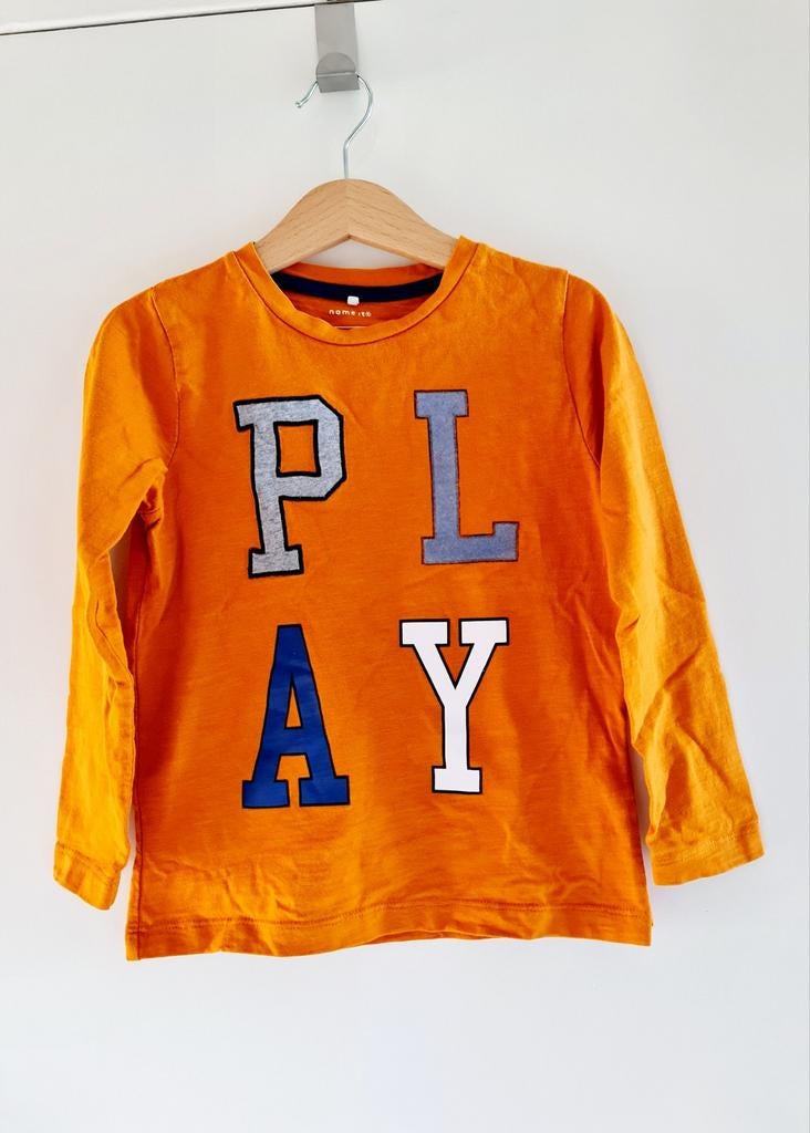 Oranje longsleeve maat 110, Kinderen en Baby's, Kinderkleding | Maat 110, Ophalen of Verzenden, Zo goed als nieuw, Shirt of Longsleeve