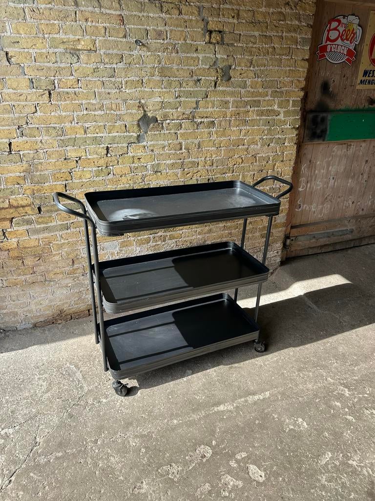 Zwarte metalen keuken trolley met 3 niveaus, Huis en Inrichting, Ophalen, Gebruikt, Zwart, Metaal