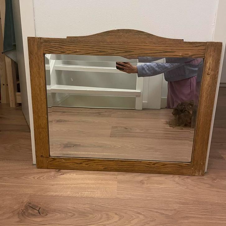 Antieke houten spiegel, Antiek en Kunst, Antiek | Spiegels, Rechthoekig, Ophalen