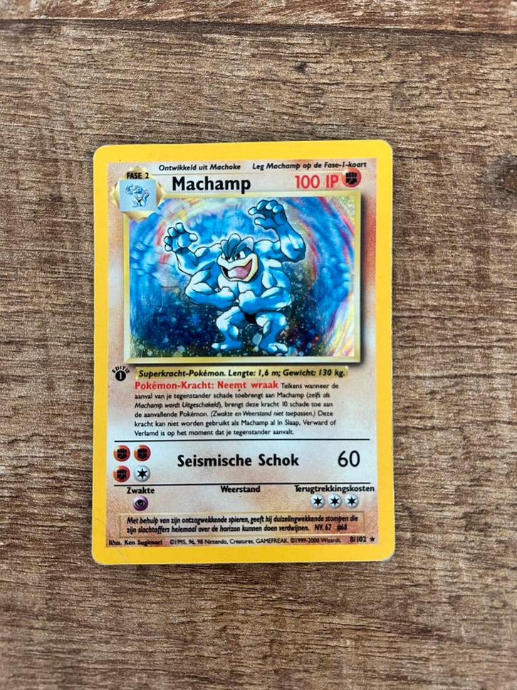 Nederlandse Machamp 8/102 - Base Set Pokemon, Hobby en Vrije tijd, Verzamelkaartspellen | Pokémon, Gebruikt, Losse kaart, Ophalen of Verzenden
