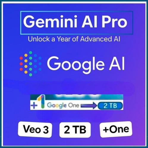 Google Gemini AI Pro + One + VEO 3 + 2 TB opslag, Computers en Software, Ontwerp- en Bewerkingssoftware, Nieuw, MacOS, Windows
