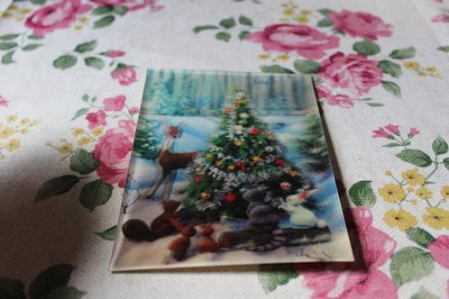3D Stereo Postkaart - Dieren staan om Kerstboom, Eekhoorn, Verzamelen, Ansichtkaarten | Themakaarten, Gelopen, 1960 tot 1980, Feest(dag)