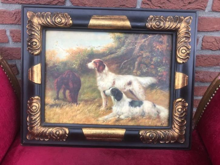TOP schilderij: drie jachthonden in 't veld, Antiek en Kunst, Kunst | Schilderijen | Klassiek, Ophalen of Verzenden