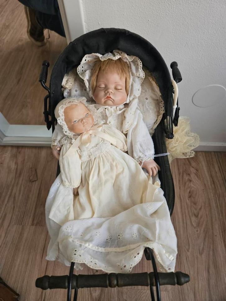 Antieke Pop met Wandelwagen, Kinderen en Baby's, Speelgoed | Poppen, Ophalen of Verzenden