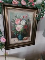 Vintage olieverf schilderij bloemen, Antiek en Kunst, Curiosa en Brocante, Ophalen of Verzenden