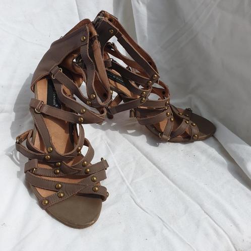 Gave sandalen, veel riempjes, met hak. Mt 37,. Merk Friis, Kleding | Dames, Schoenen, Zo goed als nieuw, Sandalen of Muiltjes