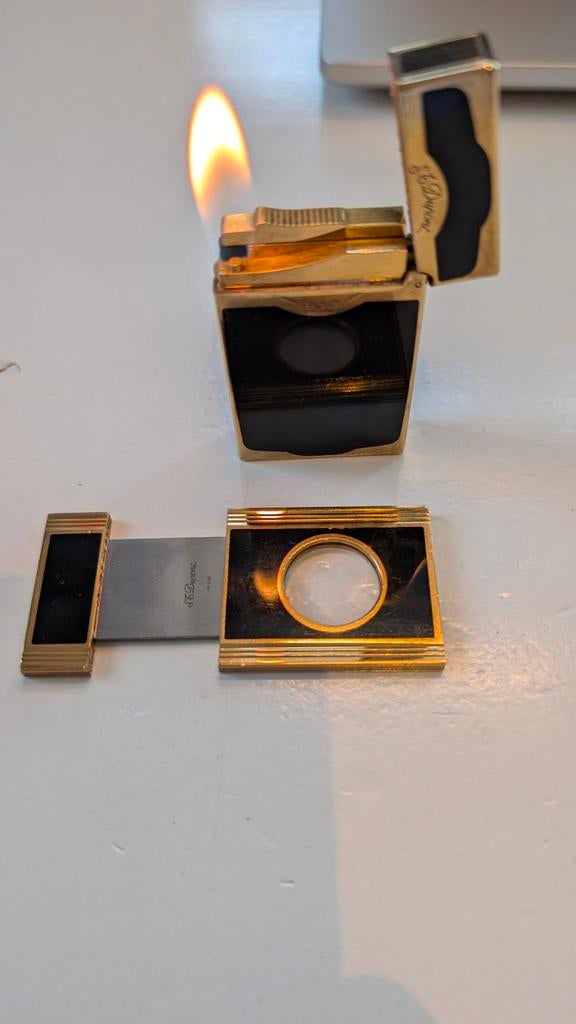 Dupont Maduro aansteker en cigaar knipper set, Verzamelen, Rookartikelen, Aanstekers en Luciferdoosjes, Ophalen of Verzenden, Gebruikt