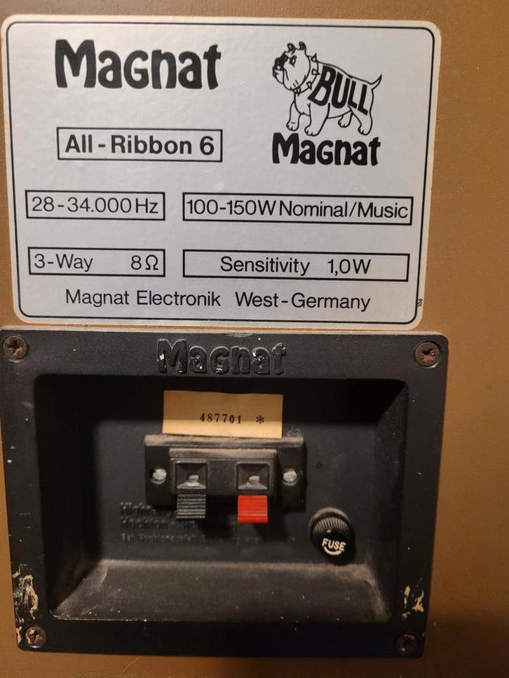 Magnat All-Ribbon 6 luidsprekers - Vintage HiFi, Audio, Tv en Foto, Luidsprekers, Gebruikt, Front, Rear of Stereo speakers, 120 watt of meer