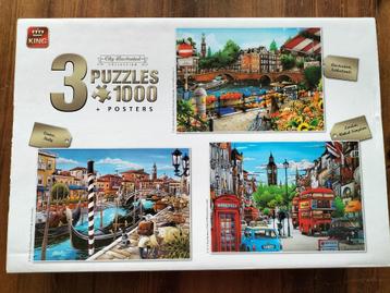 3-in-1 City puzzels - Amsterdam, Venetië, Londen (3x1000 st) beschikbaar voor biedingen
