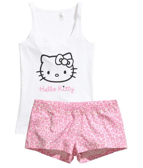 H&M tricot zomer pyjama pyama Hello Kitty wit roze maat S, Kleding | Dames, Pyjama's, Nieuw, Maat 36 (S), Ophalen of Verzenden