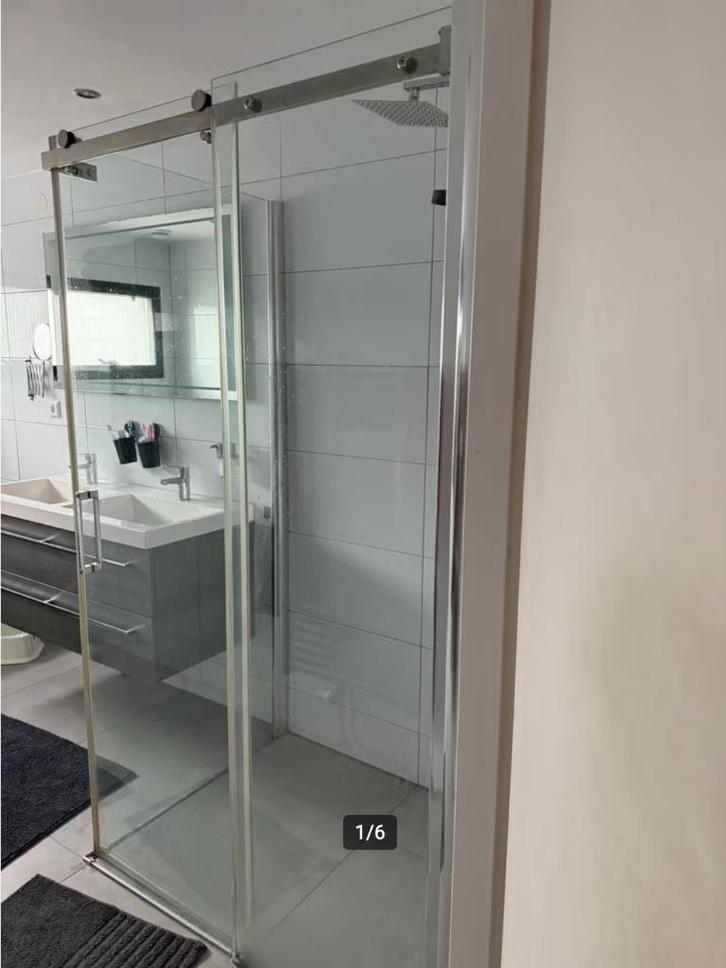 Douchecabine met schuifdeur chroom 120x90, Huis en Inrichting, Badkamer | Complete badkamers, Gebruikt, Met douche, Ophalen