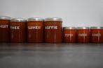 Emaille oranje gevlamde bussen set 7x retro vintage, Ophalen of Verzenden