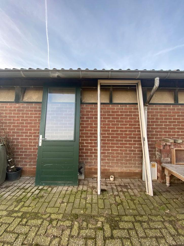 Hardhouten buitendeur incl glas en kozijn., Doe-het-zelf en Verbouw, Deuren en Horren, Gebruikt, Buitendeur, 215 cm of meer, 80 tot 100 cm