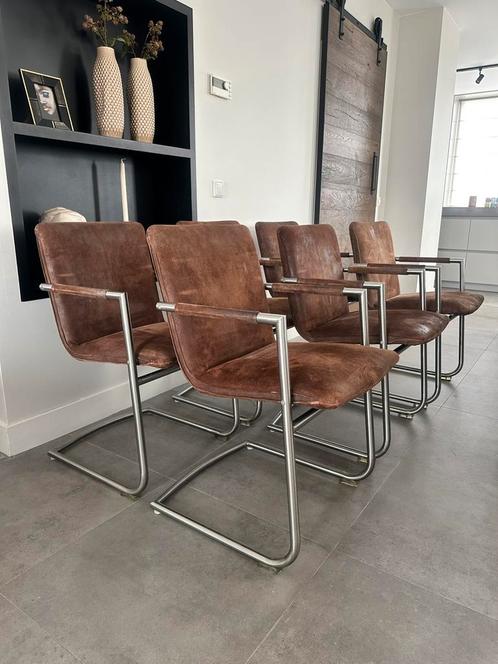 4/6 nubuck lederen Henders & Hazel design eetkamerstoelen., Huis en Inrichting, Stoelen, Zo goed als nieuw, Vijf, Zes of meer stoelen