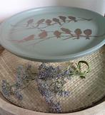 Etagere houten plateau op voet zachtgroen met vogeltjes, Huis en Inrichting, Ophalen of Verzenden, Gebruikt