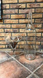 Fles en glazen schaal met inhoud!, Ophalen, Zo goed als nieuw