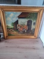 Prachtig olieverfschilderij van paarden op doek., Antiek en Kunst, Kunst | Schilderijen | Klassiek, Ophalen