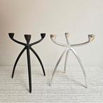 2 Vintage Kandelaren Bijenkorf zwart en rvs, Ophalen of Verzenden, Zo goed als nieuw, X, Metaal