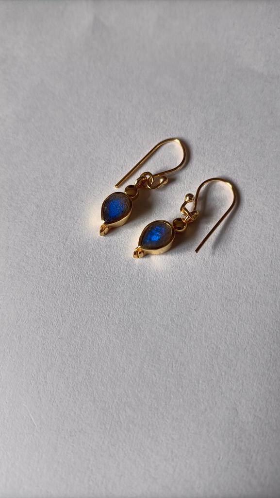 Fraaie zilver vergulde oorbellen met Labradoriet, Sieraden, Tassen en Uiterlijk, Oorbellen, Nieuw, Hangers, Zilver, Goud, Met edelsteen