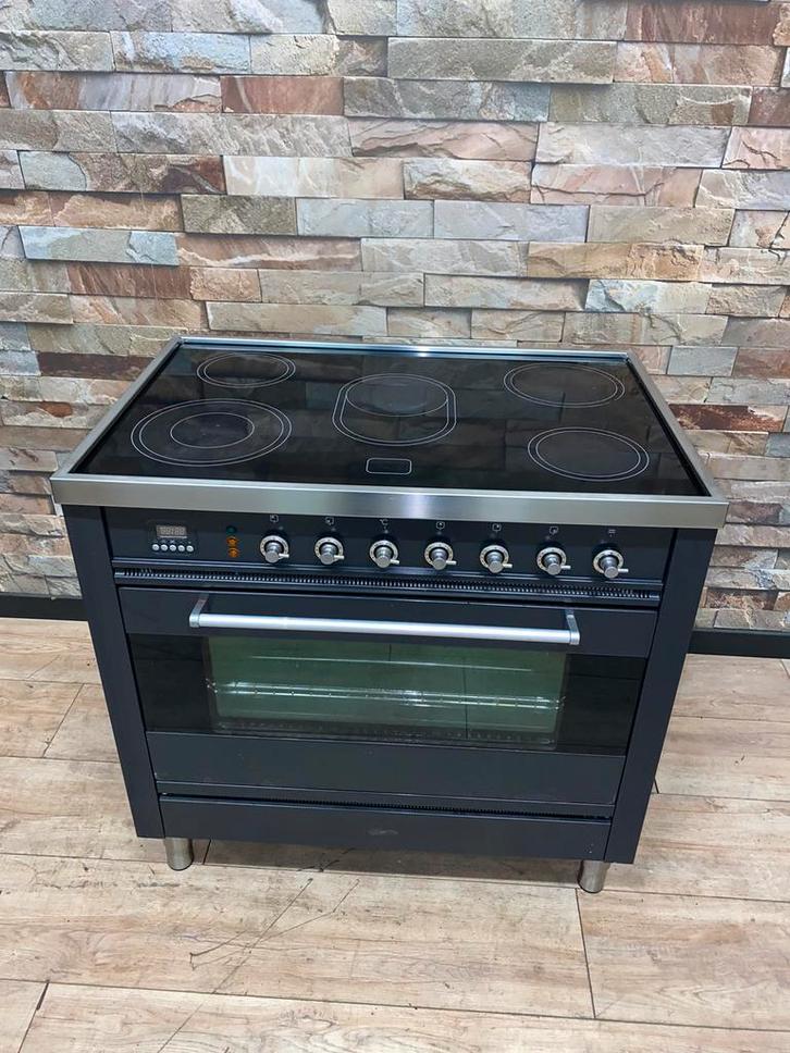 Luxe Boretti keramisch Fornuis 5 zones antraciet 90 cm, Witgoed en Apparatuur, Fornuizen, Zo goed als nieuw, Vrijstaand, Gas, 5 kookzones of meer