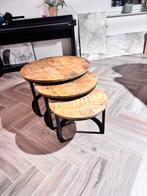 Mango hout salontafels set van 3, Huis en Inrichting, Ophalen, Rond, 50 tot 100 cm, Zo goed als nieuw