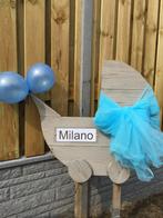 Geboortebord KINDERWAGEN huren huur babyspullen jongen, Ophalen, Zo goed als nieuw, Geboortebord