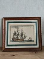 Schilderij: Frans zeilschip in houten lijst, Antiek en Kunst, Kunst | Etsen en Gravures, Ophalen of Verzenden