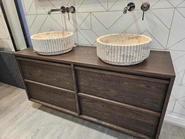 Rock! Massief Eiken Houten Badmeubel 140cm tbv waskom!, Huis en Inrichting, Badkamer | Badkamermeubels, Nieuw, Wastafelkast, Minder dan 100 cm