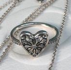 Pandora ️sneeuwvlok️ in een hart  ring maat 56 ZGAN, Ophalen, Zo goed als nieuw, Zilver
