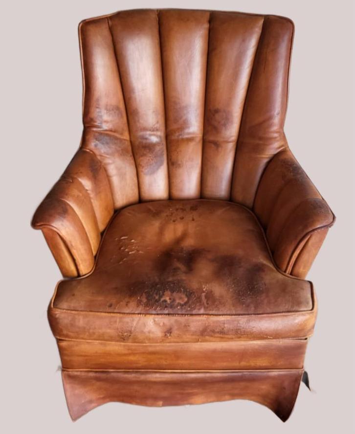 Schapenlederen fauteul leer stoel, Huis en Inrichting, Fauteuils, Gebruikt, Leer, 75 tot 100 cm, Minder dan 75 cm, Ophalen