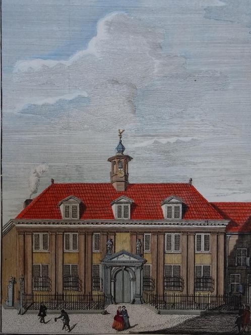 Gravure handgekleurd Gasthuis in Breda BF Immink, 18e eeuw, Antiek en Kunst, Kunst | Etsen en Gravures, Verzenden