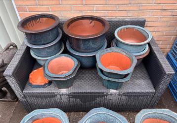 Bonsai potten partij rond,hoog blauw tinten geglazuurd. beschikbaar voor biedingen