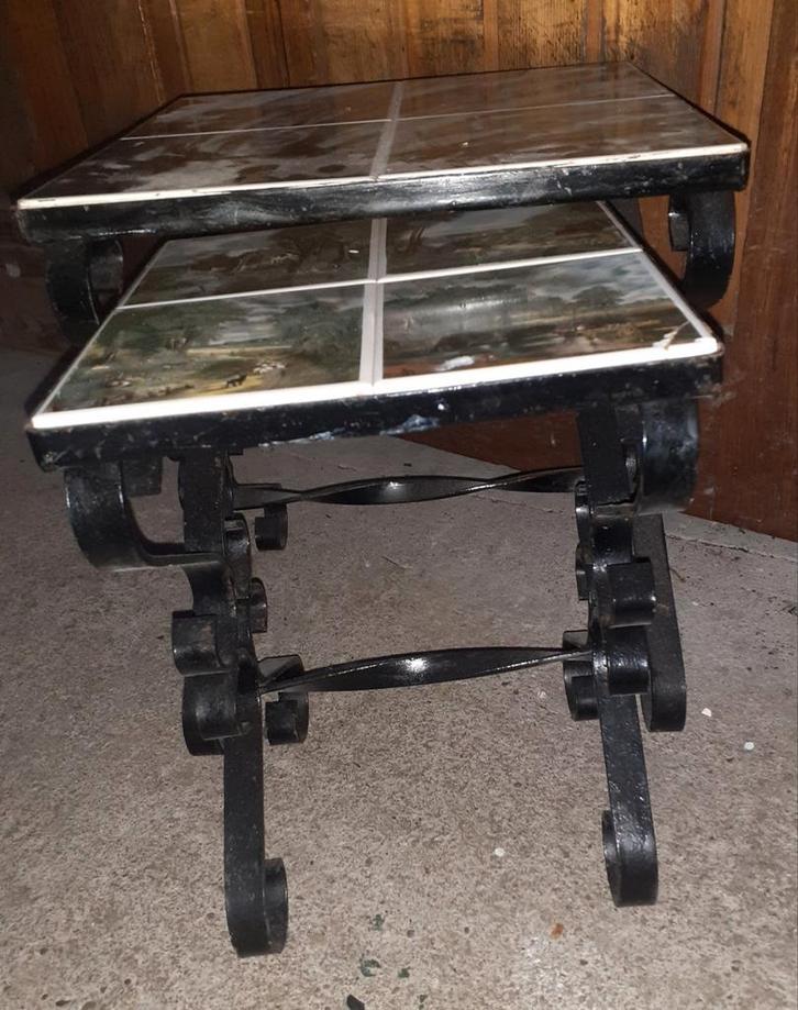 Set van 2 Bijzettafels met Tegels, Huis en Inrichting, Tafels | Bijzettafels, Gebruikt, Vierkant, Minder dan 45 cm, Minder dan 55 cm