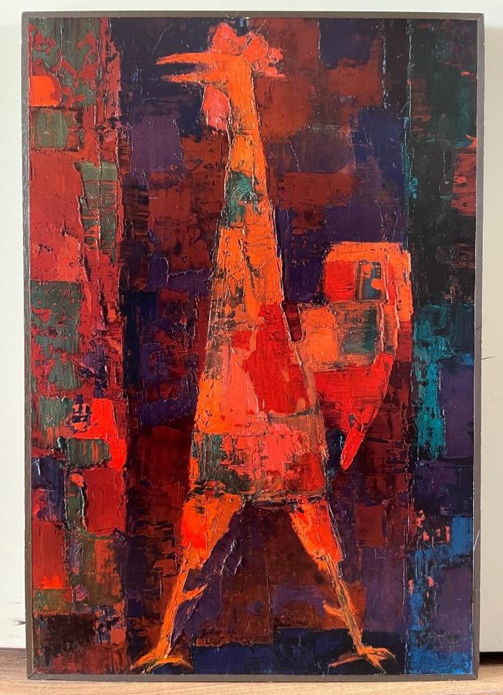 Retro vintage jaren 70 Wolfgang Reuther schilderij - Haan, Huis en Inrichting, Woonaccessoires | Schilderijen, Tekeningen en Foto's