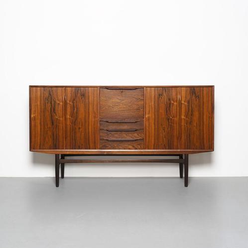 Vintage Deens Dressoir in palissander hout, Huis en Inrichting, Kasten | Dressoirs, Gebruikt, 200 cm of meer, 25 tot 50 cm, Met lade(s)
