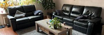 2 en 3 zitsbank leder, kleur zwart beschikbaar voor biedingen