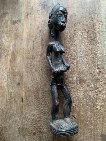 Houten beeld vrouw van de Baule Ivoorkust 50 cm hoog beschikbaar voor biedingen