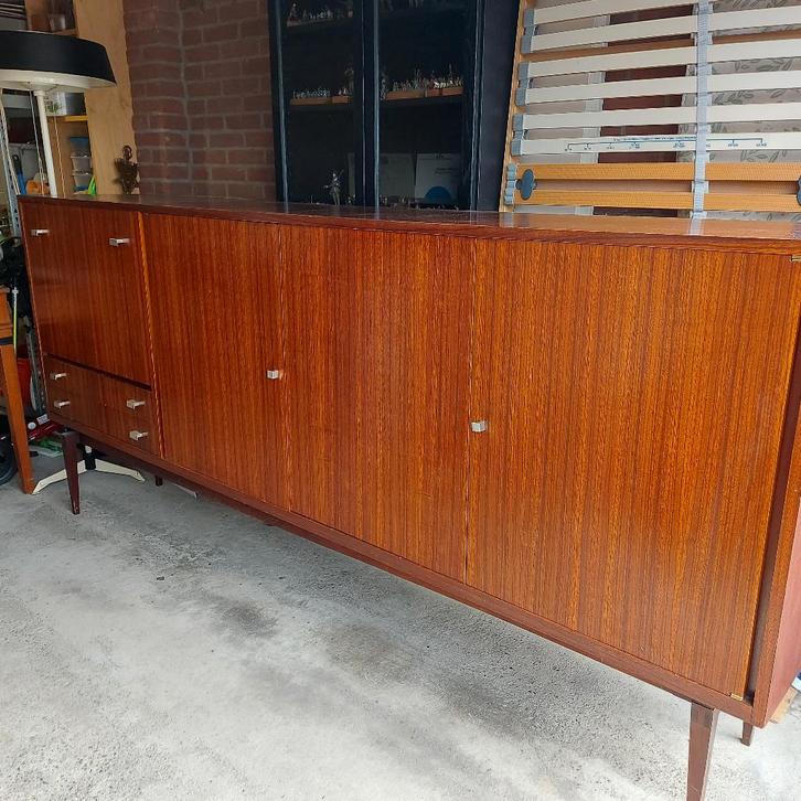 Mooie grote palissander fineer servieskast, jaren '60, Huis en Inrichting, Kasten | Dressoirs, Gebruikt, 200 cm of meer, 25 tot 50 cm