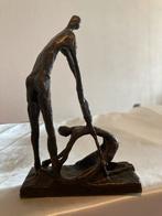 Bronzen Sculptuur - Knielend & Staand Figuur - 15x11cm - Bro, Ophalen of Verzenden