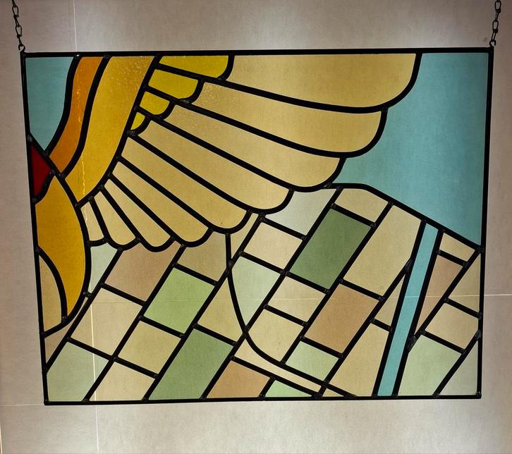 Glas in Lood Paneel - Abstract Vogel Design, Antiek en Kunst, Antiek | Glas en Kristal, Ophalen of Verzenden