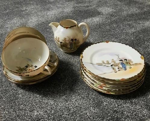 Antiek Japans theeservies Meiji Kutani eierschaal porselein, Antiek en Kunst, Antiek | Servies compleet, Ophalen of Verzenden