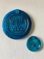 2x Raamhanger suncatcher menora blauw glas (Ø 12 & 6 cm), Antiek en Kunst, Antiek | Glas en Kristal, Ophalen of Verzenden