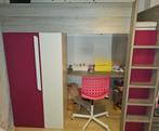 Hoogslaper - 90 x 200 cm - met kast en bureau - Roze en Wit, Ophalen, Zo goed als nieuw