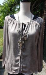 taupe glimmende vintage look top - Anne Parker - mt s, Anne Parker, Bruin, Ophalen of Verzenden, Lange mouw